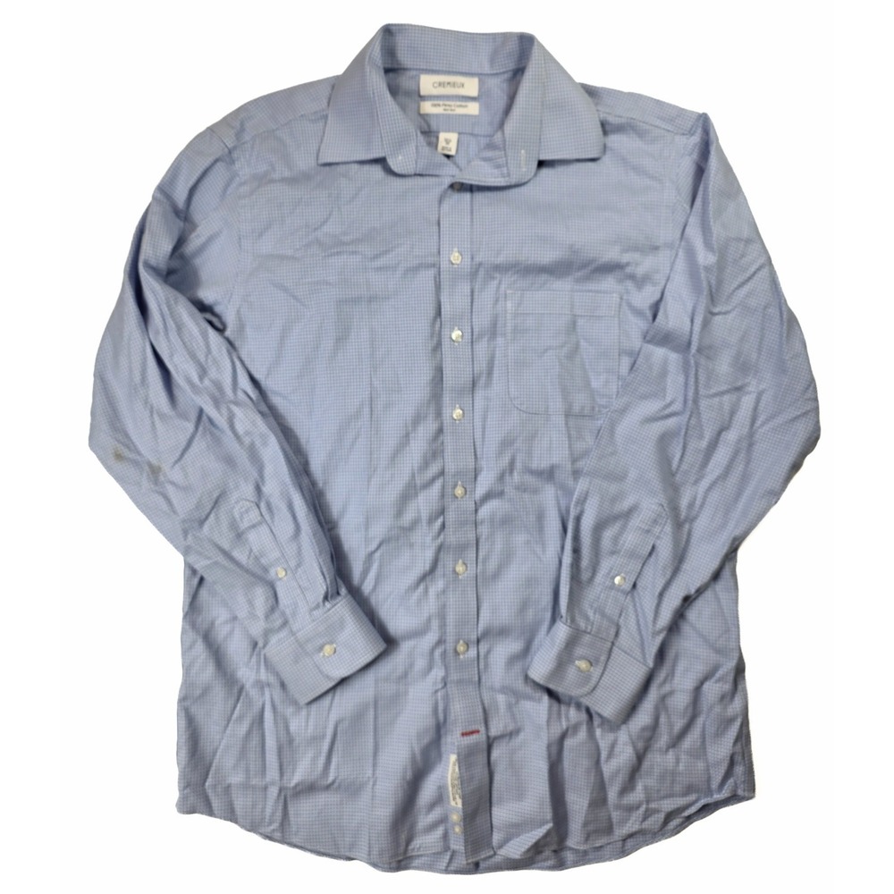 Cremieux Pima Cotton Blue Non-Iron Long Sleeve Button Up Men's Size 16.5/35
